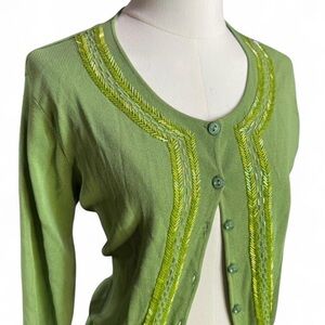 Vintage LOULOU Beaded Cardigan – Light Green – Size M